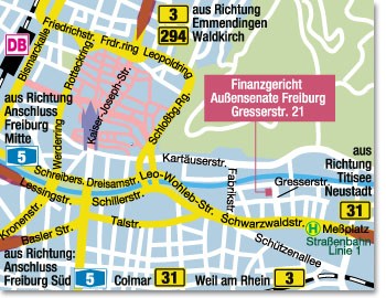 Bild zeigt einen Ausschnitt des Stadtplans von Freiburg